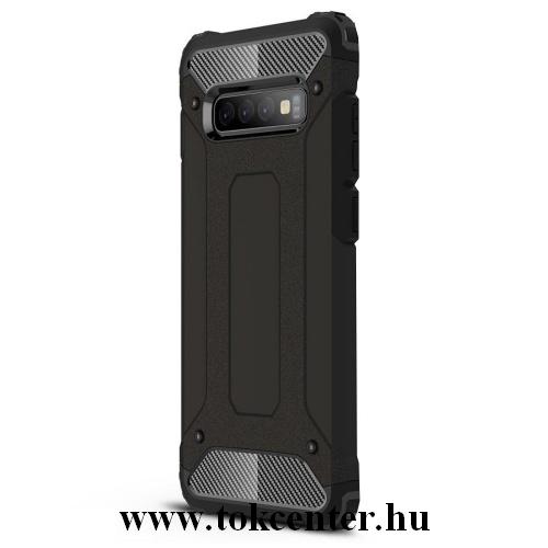 SAMSUNG Galaxy S10 Plus (SM-G975) Defender műanyag telefonvédő (közepesen ütésálló, légpárnás sarok, gumi / szilikon belső, fémhatás) FEKETE	