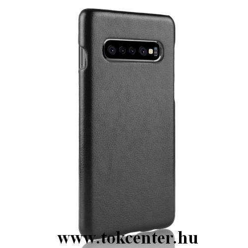  SAMSUNG Galaxy S10 (SM-G973) Műanyag telefonvédő (bőrbevonat) FEKETE	