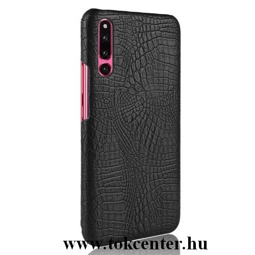  HUAWEI P30 Műanyag telefonvédő (bőrbevonat, krokodilbőr minta) FEKETE	