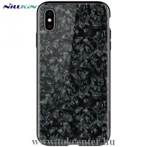 APPLE IPhone XS Max 6.5 NILLKIN SEASHELL telefonvédő műanyag keret (BUMPER, edzett üveg hátlap, márványminta) FEKETE	