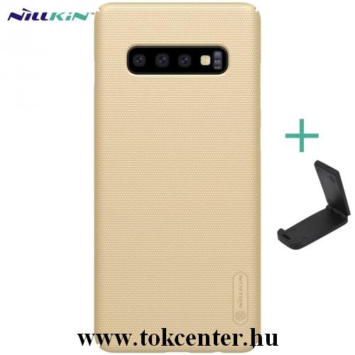 SAMSUNG Galaxy S10e (SM-G970) NILLKIN SUPER FROSTED műanyag telefonvédő (gumírozott, érdes felület + asztali tartó) ARANY	