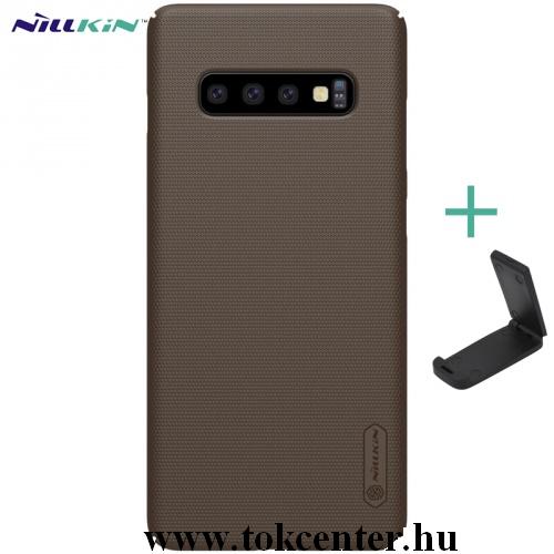 SAMSUNG Galaxy S10 (SM-G973) NILLKIN SUPER FROSTED műanyag telefonvédő (gumírozott, érdes felület + asztali tartó) ARANYBARNA	