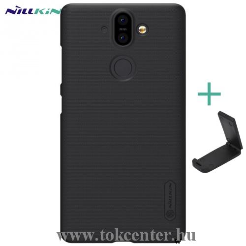 NOKIA 8 Sirocco NILLKIN SUPER FROSTED műanyag telefonvédő (gumírozott, érdes felület + asztali tartó) FEKETE	