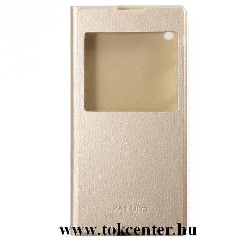 SONY Xperia XA1 Ultra Tok álló, bőr (FLIP, oldalra nyíló, S-View Cover) ARANY	