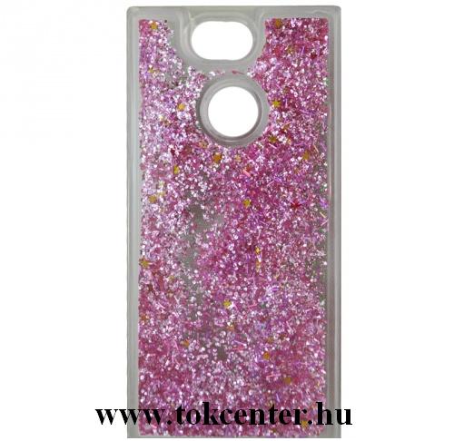 SONY Xperia XA2 (H4113) Telefonvédő gumi / szilikon (csillogó, flitteres folyadék hátlap) RÓZSASZÍN	