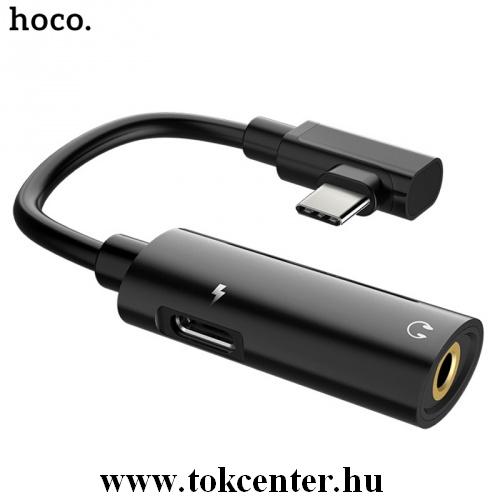 HOCO LS19 audió adapter (elosztó, type-C / type-C, 3.5mm jack aljzat) FEKETE	