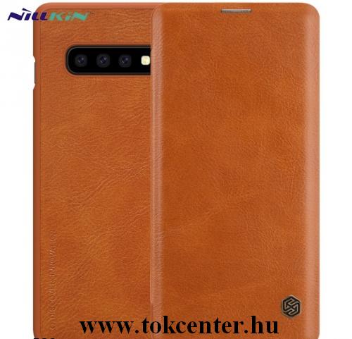 SAMSUNG Galaxy S10 Plus (SM-G975) NILLKIN QIN tok álló, bőr (FLIP, oldalra nyíló, bankkártya tartó) BARNA	