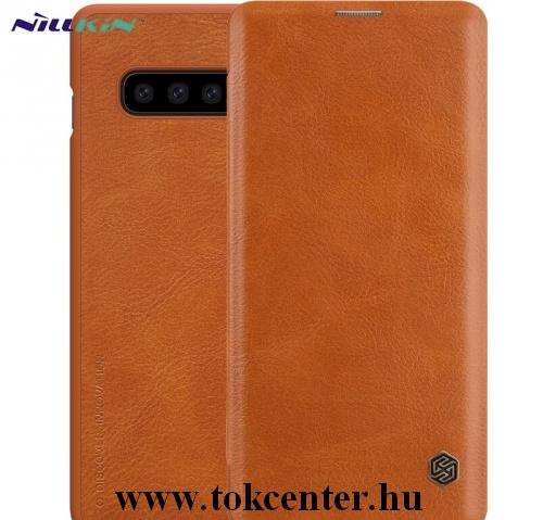 SAMSUNG Galaxy S10 (SM-G973) NILLKIN QIN tok álló, bőr (FLIP, oldalra nyíló, bankkártya tartó) BARNA	