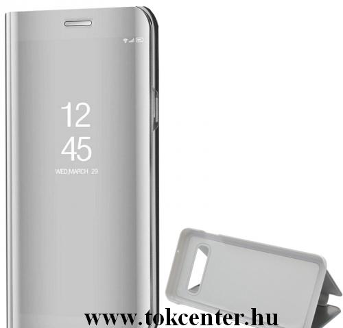 SAMSUNG Galaxy S10 Plus (SM-G975) Tok álló (aktív flip, oldalra nyíló, asztali tartó funkció, tükrös felület, Mirror View Cover) EZÜST	