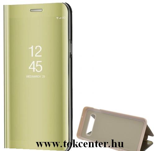 SAMSUNG Galaxy S10e (SM-G970) Tok álló (aktív flip, oldalra nyíló, asztali tartó funkció, tükrös felület, Mirror View Cover) ARANY	