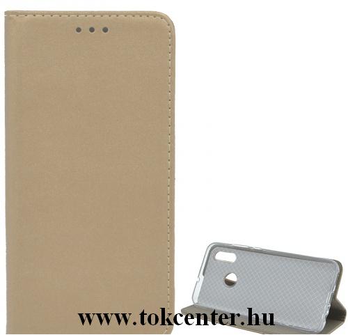 HUAWEI P Smart (2019) Tok álló, bőr (FLIP, oldalra nyíló, asztali tartó funkció) ARANY	