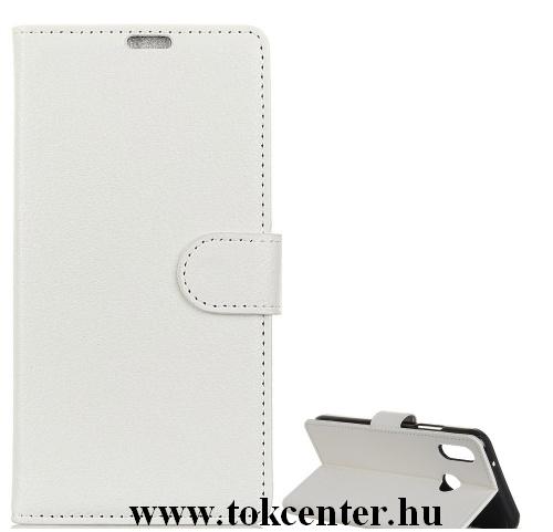 HUAWEI Y7 (2019) Tok álló, bőr (FLIP, oldalra nyíló, asztali tartó funkció) FEHÉR	