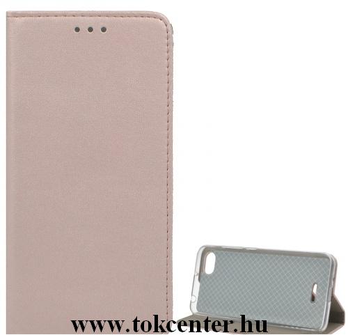 XIAOMI Redmi 6A Tok álló, bőr (FLIP, oldalra nyíló, asztali tartó funkció) ROZÉARANY	
