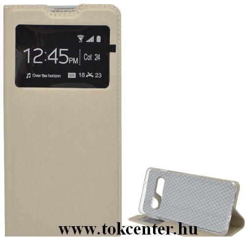 SAMSUNG Galaxy S10e (SM-G970) Tok álló, bőr (FLIP, oldalra nyíló, asztali tartó funkció, S-View Cover) ARANY	