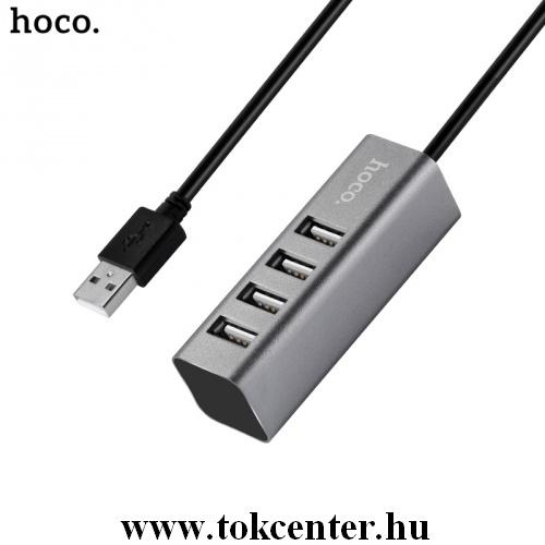 HOCO HB1 USB HUB (passzív, 4-es elosztó, USB 2.0, 80cm kábel) SZÜRKE	
