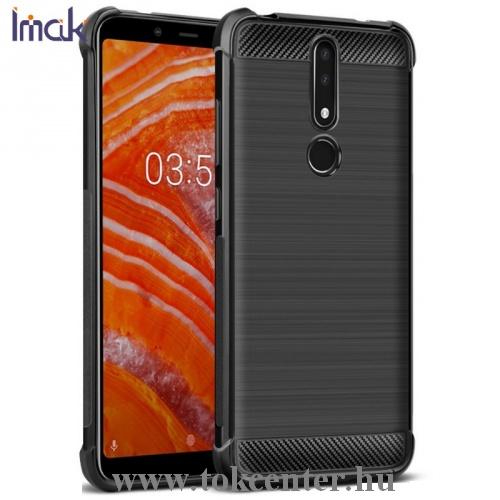 NOKIA 3.1 Plus IMAK VEGA telefonvédő gumi / szilikon (közepesen ütésálló, légpárnás sarok, szálcsiszolt, karbonminta) FEKETE	
