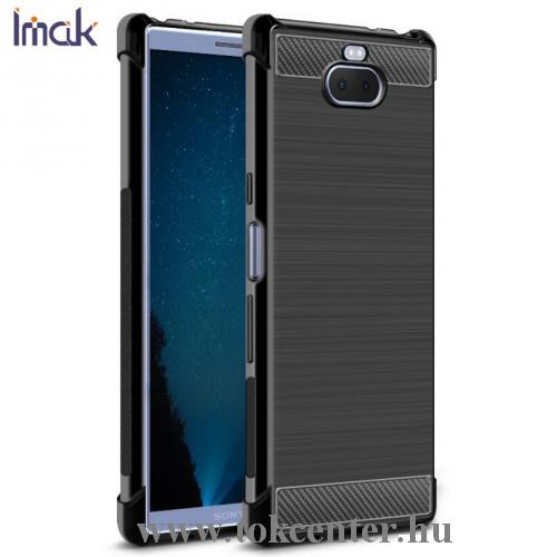 SONY Xperia 10 (L4113) IMAK VEGA telefonvédő gumi / szilikon (közepesen ütésálló, légpárnás sarok, szálcsiszolt, karbonminta) FEKETE	