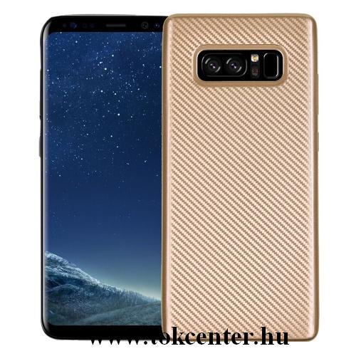 SAMSUNG Galaxy S10 (SM-G973) Telefonvédő gumi / szilikon (karbon minta) ARANY	