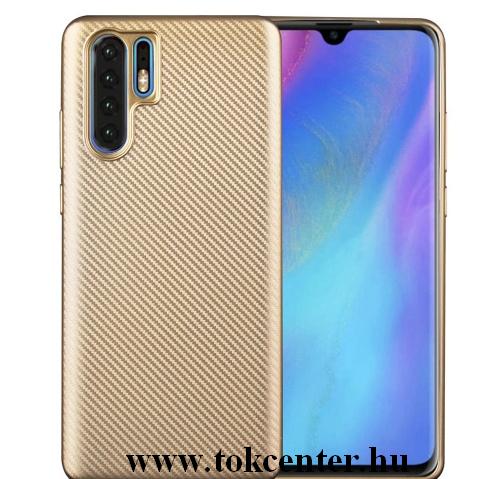 HUAWEI P30 Pro Telefonvédő gumi / szilikon (karbon minta) ARANY	