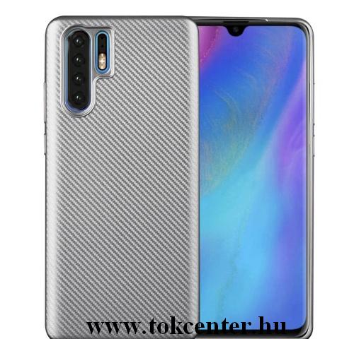 HUAWEI P30 Pro Telefonvédő gumi / szilikon (karbon minta) EZÜST	