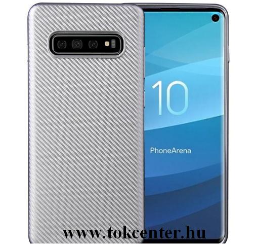 SAMSUNG Galaxy S10e (SM-G970) Telefonvédő gumi / szilikon (karbon minta) EZÜST	