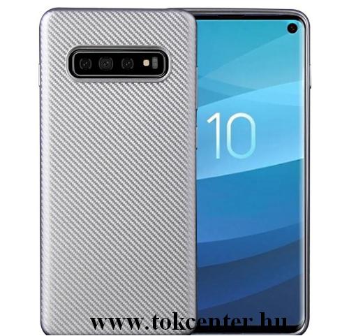 SAMSUNG Galaxy S10 Plus (SM-G975) Telefonvédő gumi / szilikon (karbon minta) EZÜST	