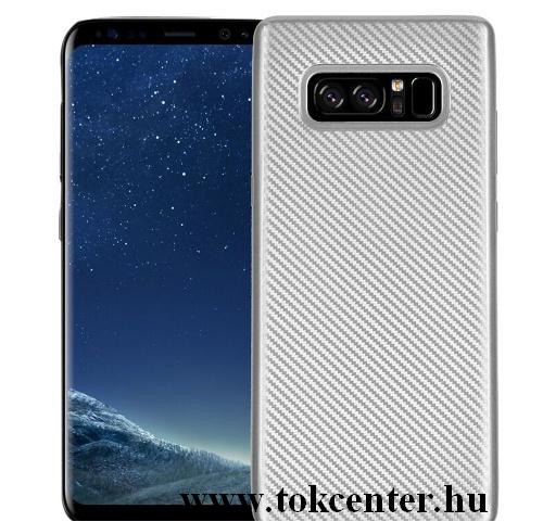 SAMSUNG Galaxy S10 (SM-G973) Telefonvédő gumi / szilikon (karbon minta) EZÜST	