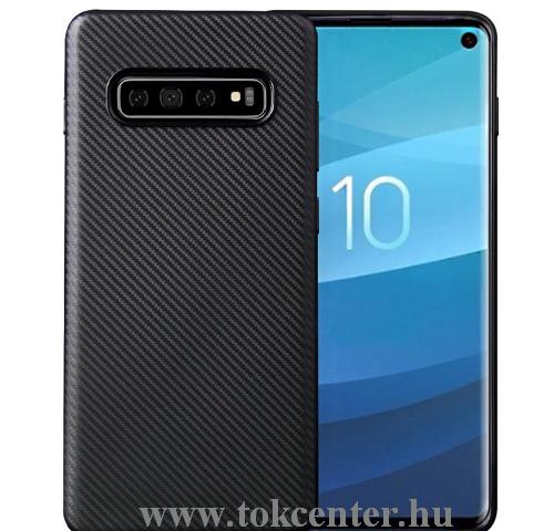 SAMSUNG Galaxy S10 Plus (SM-G975) Telefonvédő gumi / szilikon (karbon minta) FEKETE	