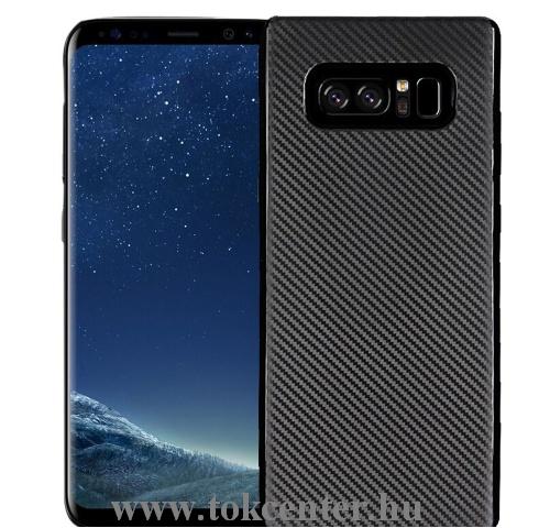 SAMSUNG Galaxy S10 (SM-G973) Telefonvédő gumi / szilikon (karbon minta) FEKETE	