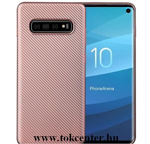 SAMSUNG Galaxy S10e (SM-G970) Telefonvédő gumi / szilikon (karbon minta) ROZÉARANY	