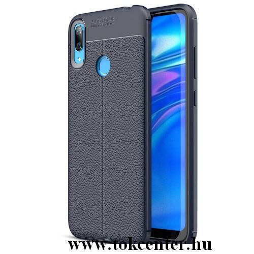HUAWEI Y7 (2019) Telefonvédő gumi / szilikon (közepesen ütésálló, bőrhatás, varrás minta) SÖTÉTKÉK	