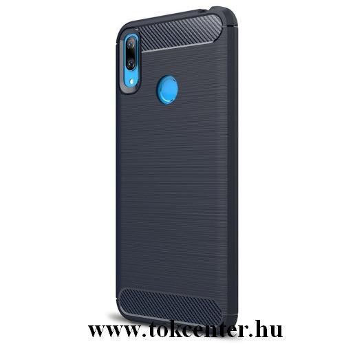 HUAWEI Y7 (2019) Telefonvédő gumi / szilikon (közepesen ütésálló, légpárnás sarok, szálcsiszolt, karbonminta) SÖTÉTKÉK	
