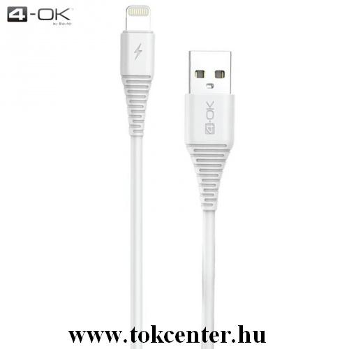 4-OK adatátvitel adatkábel és töltő (lightning 8pin, törésgátló, 3000mA, 100 cm hosszú, MFi Apple engedélyes) FEHÉR	