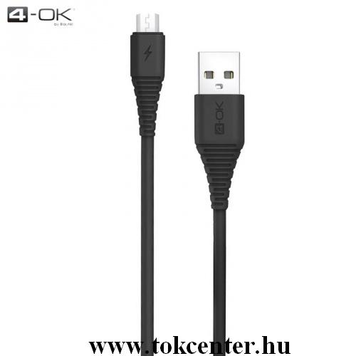 4-OK adatátvitel adatkábel és töltő (törésgátló, 3000mA, 100 cm hosszú, microUSB) FEKETE	