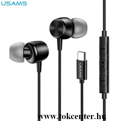 USAMS EP-31 fülhallgató SZTEREO (Type-C, mikrofon, felvevő gomb, hangerőszabályzó) FEKETE	