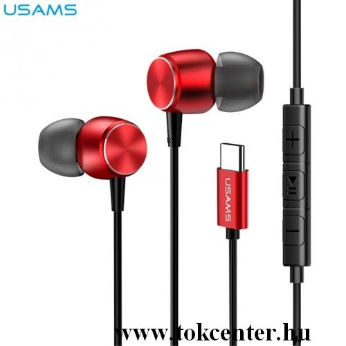 USAMS EP-31 fülhallgató SZTEREO (Type-C, mikrofon, felvevő gomb, hangerőszabályzó) PIROS	