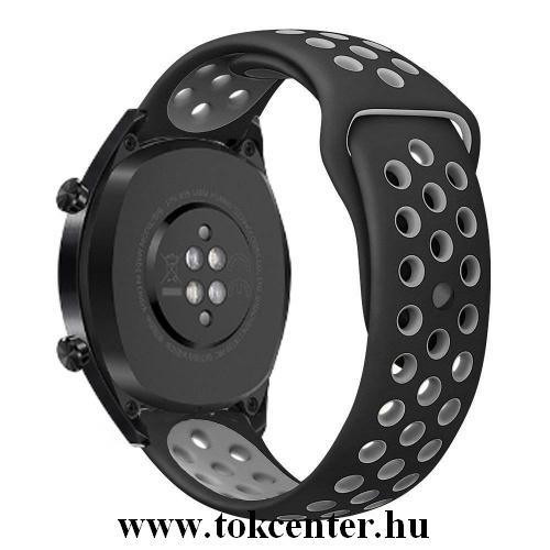 Pótszíj (szilikon, lyukacsos, légáteresztő) FEKETE / SZÜRKE Huawei Watch GT / Honor Watch Magic	