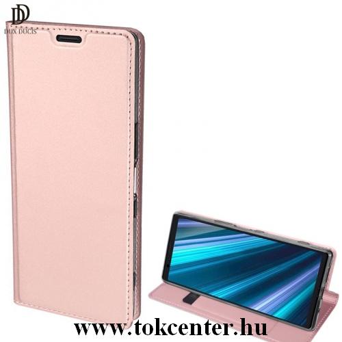 SONY Xperia 1 DUX DUCIS SKIN PRO tok álló, bőr (FLIP, oldalra nyíló, bankkártya tartó, asztali tartó funkció) ROZÉARANY	