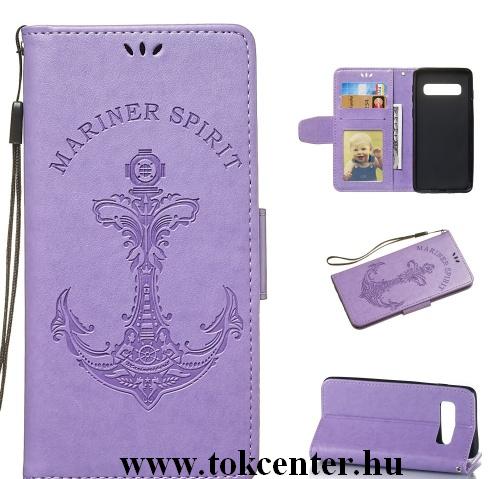 SAMSUNG Galaxy S10 Plus (SM-G975) Tok álló, bőr (FLIP, oldalra nyíló, asztali tartó funkció, csuklópánt, vasmacska minta) LILA	