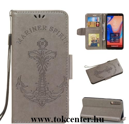 SAMSUNG Galaxy S10 Plus (SM-G975) Tok álló, bőr (FLIP, oldalra nyíló, asztali tartó funkció, csuklópánt, vasmacska minta) SZÜRKE	