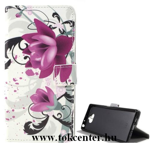 SONY Xperia 10 (L4113) Tok álló, bőr (FLIP, oldalra nyíló, asztali tartó funkció, lótuszvirág minta) FEHÉR	