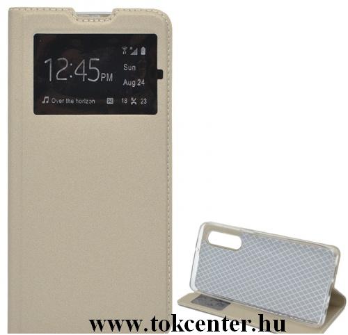 HUAWEI P30 Tok álló, bőr (FLIP, oldalra nyíló, asztali tartó funkció, S-View Cover) ARANY	
