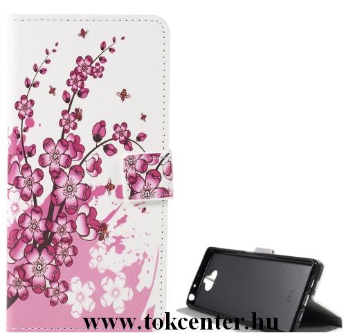SONY Xperia 10 (L4113) Tok álló, bőr (FLIP, oldalra nyíló, asztali tartó funkció, virágminta) FEHÉR	