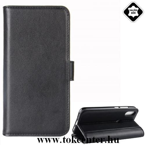 HUAWEI P30 Lite Tok álló, valódi bőr (FLIP, oldalra nyíló, asztali tartó funkció) FEKETE	
