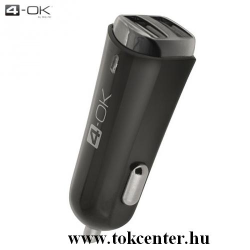 4-OK szivargyújtó töltő/autós töltő 2 x USB aljzat (5V / 3400mA, microUSB adat/töltőkábel, Type-C adapter) FEKETE	