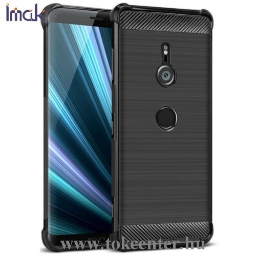 SONY Xperia XZ3 (H9436) IMAK VEGA telefonvédő gumi / szilikon (közepesen ütésálló, légpárnás sarok, szálcsiszolt, karbonminta) FEKETE	