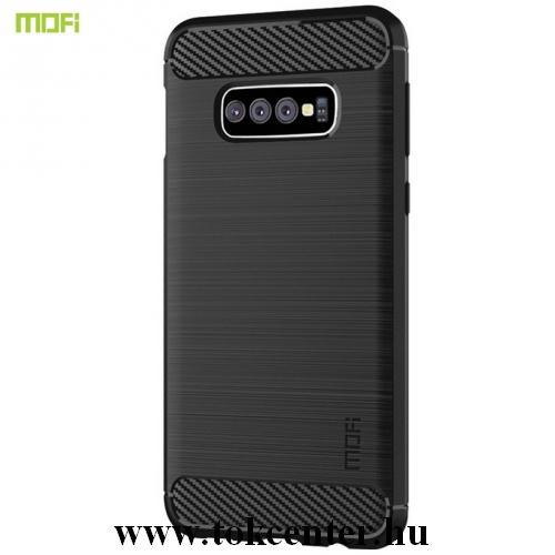 SAMSUNG Galaxy S10e (SM-G970) MOFI telefonvédő gumi / szilikon (közepesen ütésálló, légpárnás sarok, szálcsiszolt, karbonminta) FEKETE	