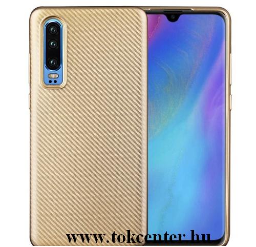 HUAWEI P30 Telefonvédő gumi / szilikon (karbon minta) ARANY	