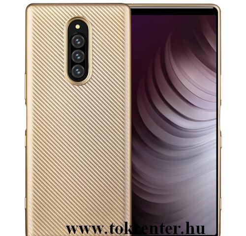 SONY Xperia 1 Telefonvédő gumi / szilikon (karbon minta) ARANY	