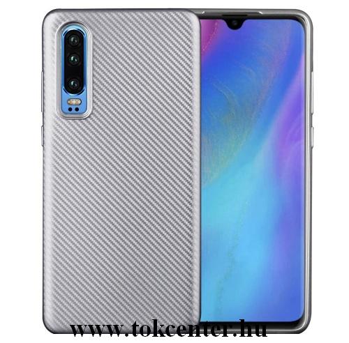 HUAWEI P30 Telefonvédő gumi / szilikon (karbon minta) EZÜST	